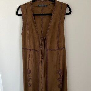 EUC ZARA WOMEN EMBROIDED VEST SLEEVELESS TIE-UP TOP BROWN SIZE S